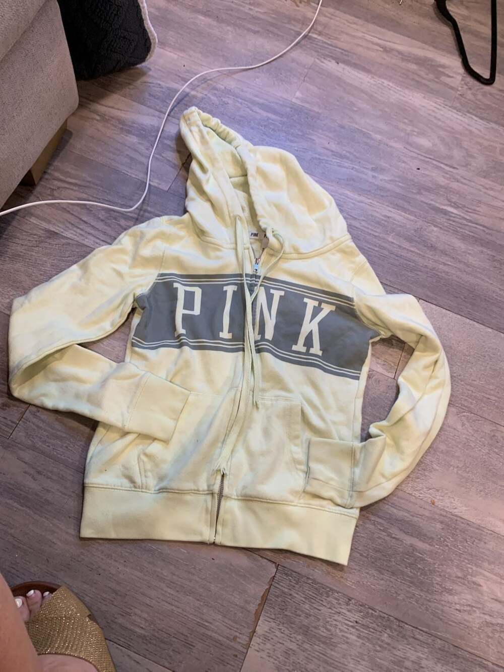 Victoria's Secret Pink Full Zip Hoodie Size XS Yellow Gray